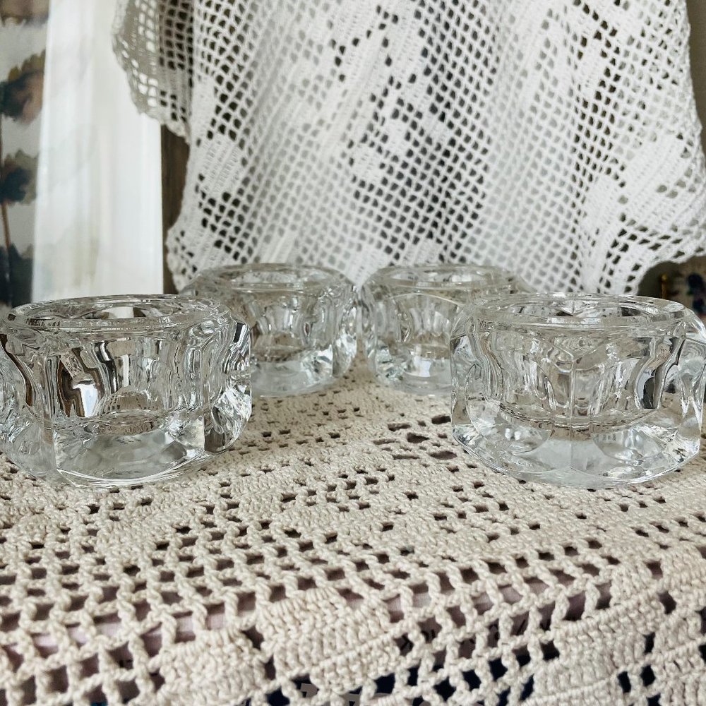 Elements Vintage Czech Thick Heavy Crystal Tea Light Candle Holder 2” H Set of 4